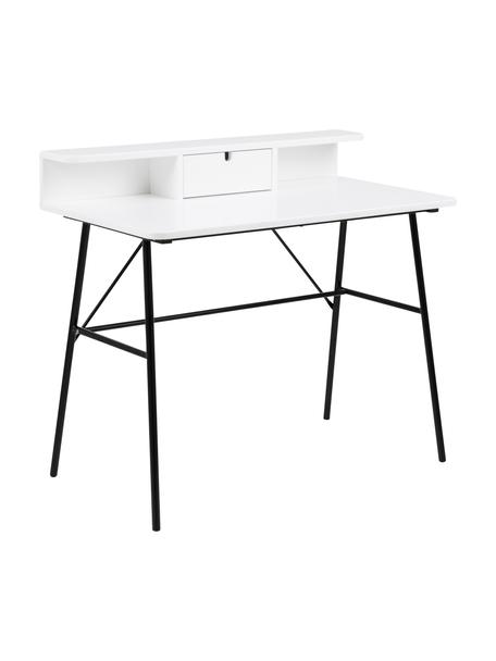 Psací stůl se zásuvkou Pascal, Dřevo, lakováno bílou barvou, černá, Š 100 cm, V 88 cm