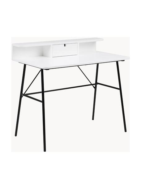 Schreibtisch Pascal mit Schublade, Beine: Metall, lackiert, Tischplatte und Aufbau: Mitteldichte Holzfaserpla, Weiss, B 100 x T 55 cm