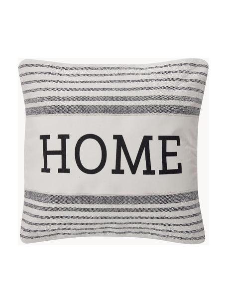 Gestreifte Kissenhülle Home aus recycelter Baumwolle, 100% Baumwolle, GRS-zertifiziert, Cremeweiß, Schwarz, B 45 x L 45 cm