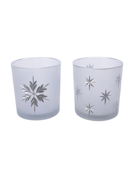 Waxinelichthoudersset Stera, 2-delig, Glas, Wit, zilverkleurig, Ø 7 x H 8 cm