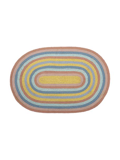 Ovaler Teppich Ralia aus Jute, 100 % Jute, Gelb, Blautöne, Beigetöne, L 75 x B 50 cm
