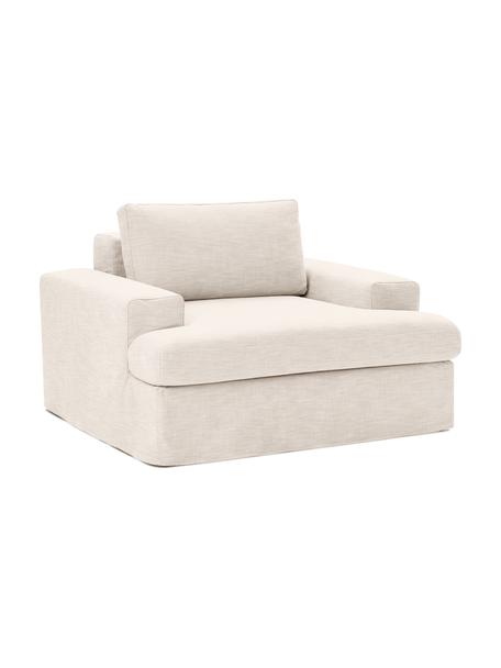 Poltrona Russell, Rivestimento: 100% cotone Con 50.000 ci, Struttura: legno di pino massiccio c, Gambe: plastica, Tessuto beige, Larg. 103 x Alt. 77 cm