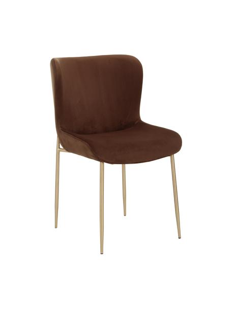 Krzesło tapicerowane z aksamitu Tess, Tapicerka: aksamit (poliester) Dzięk, Nogi: metal malowany proszkowo, Aksamitny brązowy, złoty, S 49 x W 84 cm