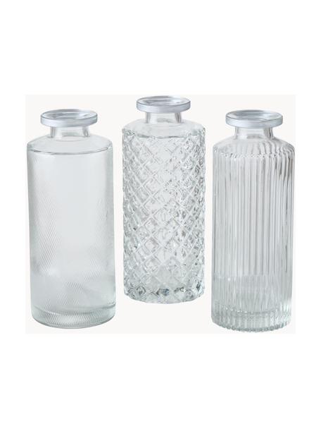 Kleine vazen Adore van glas, set van 3, Glas, Transparant, zilverkleurig, Ø 5 x H 13 cm