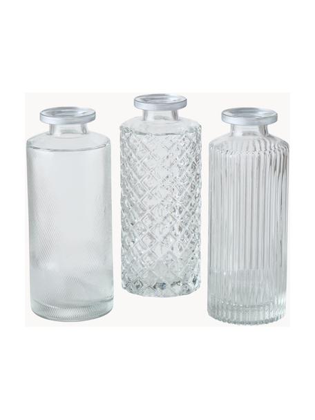 Kleines Vasen-Set Adore aus Glas, 3-tlg., Glas, Transparent mit Silberrand, Ø 5 x H 13 cm