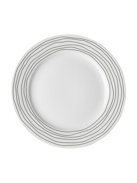 Frühstücksteller Eris Loft mit Liniendekor, 4 Stück, Porzellan, Weiss, Schwarz, Ø 21 x H 2 cm