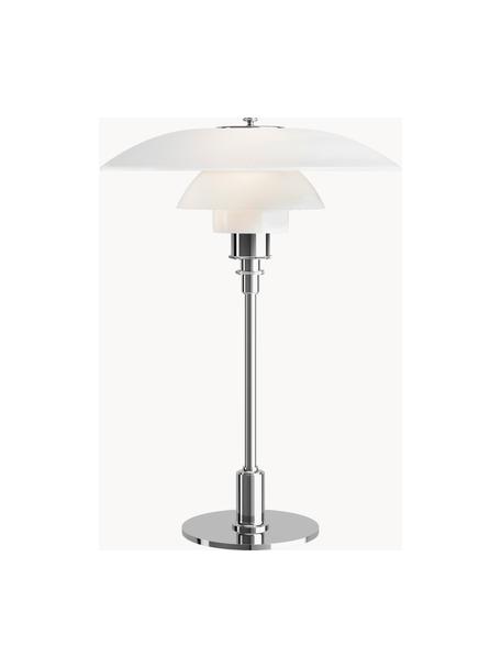 Lampa stołowa ze szkła dmuchanego PH 3½-2½, Stelaż: mosiądz chromowany, Odcienie srebrnego, biały, Ø 33 x 47 cm