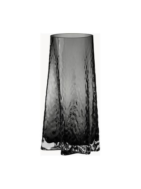Ručně foukaná skleněná váza se strukturovaným povrchem Gry, V 30 cm, Foukané sklo, Antracitová, transparentní, Ø 15 cm, V 30 cm