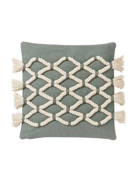 Housse de coussin avec nœuds marins Galliot, 100 % coton bio, certifié BCI, Gris-vert, beige, larg. 40 x long. 40 cm