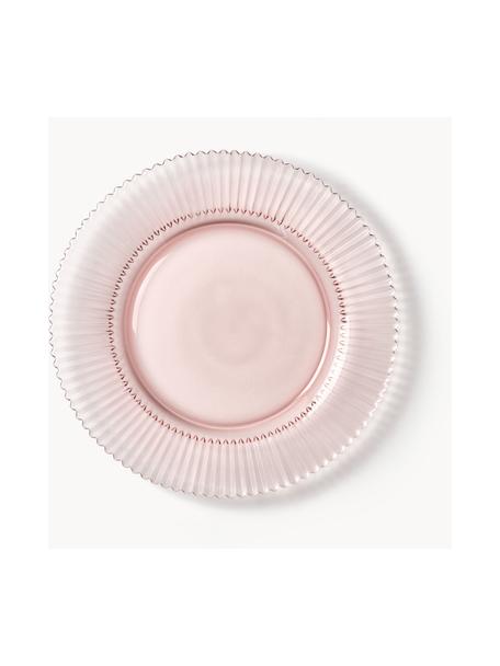 Assiettes plates en verre strié Effie, 4 pièces, Verre, Rose pâle, Ø 28 cm