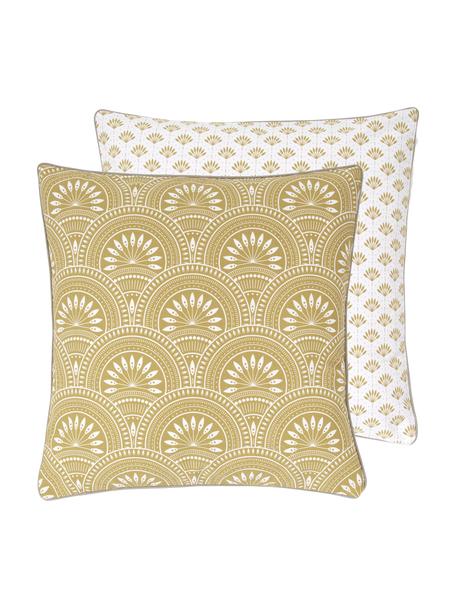 Housse de coussin 45x45 réversible coton bio Tiara, 100 % coton bio, certifié GOTS, Jaune moutarde, blanc crème, larg. 45 x long. 45 cm