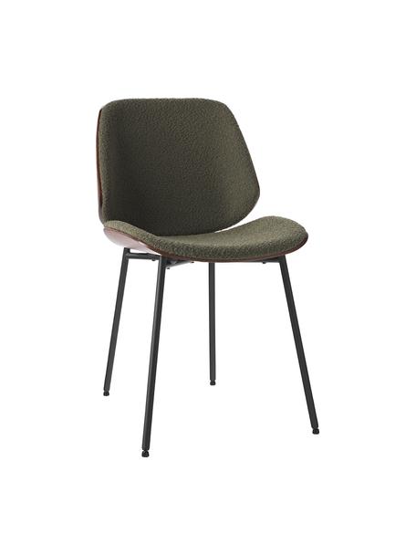 Sedie imbottita in bouclé Tamara 2 pz, Rivestimento: bouclé (100% poliestere) , Seduta: compensato in legno di qu, Gambe: metallo verniciato a polv, Bouclé verde, Larg. 47 x Prof. 60 cm