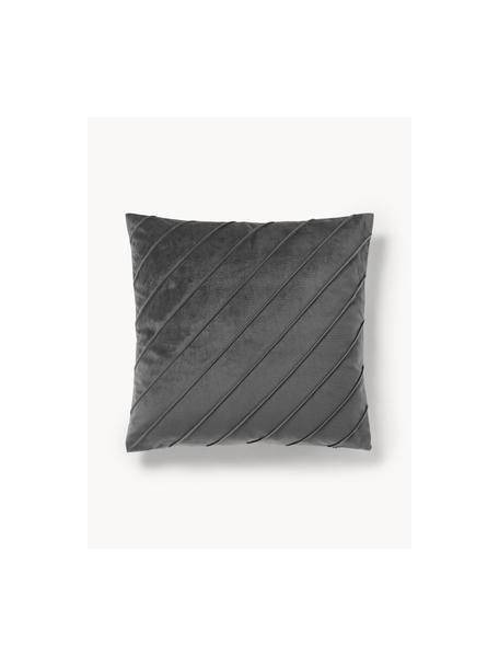 Housse de coussin en velours Leyla, Velours (100 % polyester), Anthracite, larg. 50 x long. 50 cm