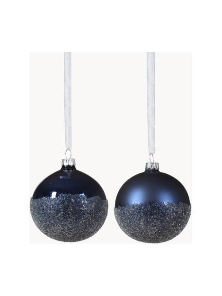 Boules de Noël Flossy, 6 élém., Verre, Bleu foncé, Ø 8 cm