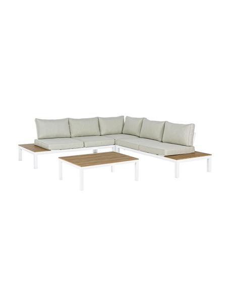 Salotto da giardino Elias 4 pz, Struttura: alluminio verniciato a po, Seduta: compensato rivestito, Bianco, legno, beige, Set in varie misure