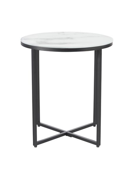 Table d'appoint ronde avec plateau en verre aspect marbre Antigua, Blanc aspect marbre, noir, Ø 45 x haut. 50 cm