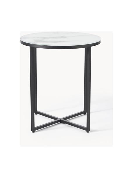 Okrúhly odkladací stolík so sklenenou doskou Antigua, Mramorový vzhľad, biela, čierna, Ø 45 x V 50 cm