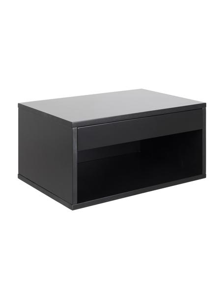 Comodino da parete con cassetto Cholet, Pannello di fibra a media densità (MDF) laccato, Nero, Larg. 50 x Alt. 24 cm