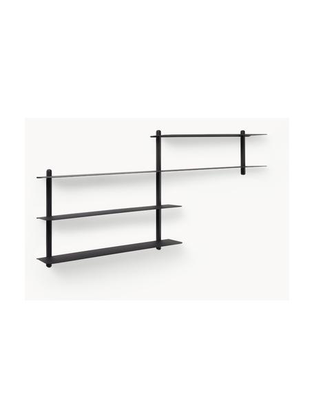 Estante de pared Nivo, Estantes: acero recubierto, Estructura: madera de fresno, Negro, An 118 x Al 59 cm