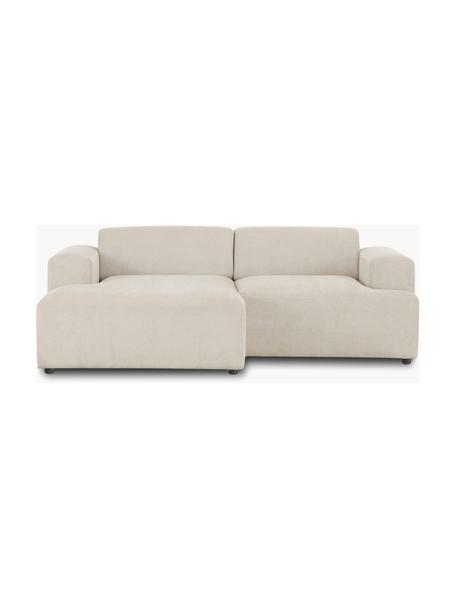 Divano angolare 3 posti in velluto a coste Melva, Rivestimento: velluto a coste (92% poli, Struttura: legno di pino massiccio, , Piedini: plastica, Velluto a coste beige chiaro, Larg. 239 x Prof. 143 cm, chaise longue a sinistra