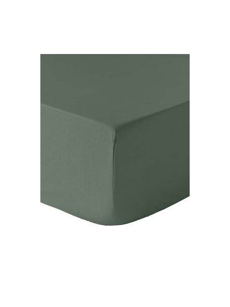 Sábana bajera de percal Elsie, Verde oscuro, Cama 90 cm (90 x 200 x 25 cm)