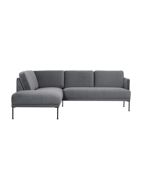 Sofá rinconera de terciopelo Fluente, Tapizado: terciopelo (poliéster de , Estructura: madera de pino maciza, Patas: metal con pintura en polv, Terciopelo gris oscuro, An 221 x F 200 cm, chaise longue izquierda