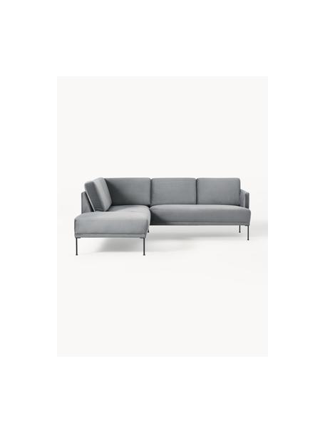 Samt-Ecksofa Fluente, Bezug: Samt (Hochwertiger Polyes, Gestell: Massives Kiefernholz, Füße: Metall, pulverbeschichtet, Samt Dunkelgrau, B 221 x T 200 cm, Eckteil links