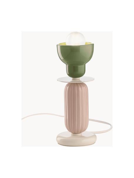Malá stolní lampa Berimbau, ručně vyrobeno, Olivová, starorůžová, tlumeně bílá, Ø 12 cm, V 30 cm