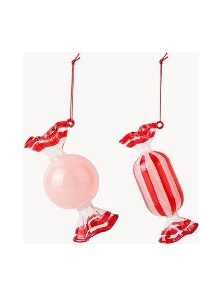 Set di 2 addobbi per albero fatti a mano Candy, Vetro, Rosso, rosa chiaro, Set in varie misure