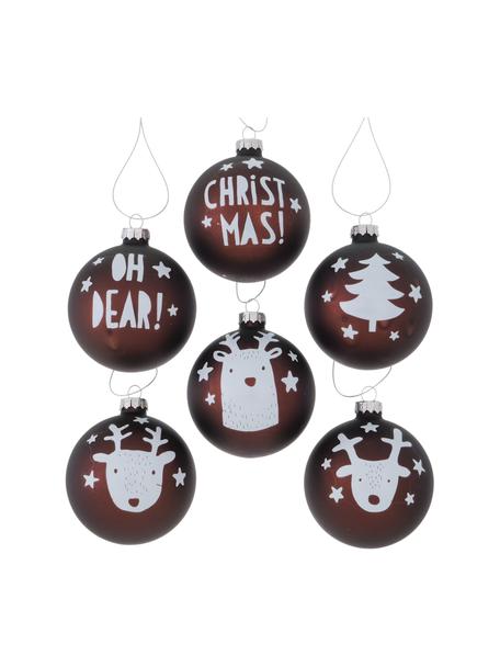 Boules de Noël faites main Oh Dear, 12 élém., Brun, blanc, couleur argentée, Ø 8 cm