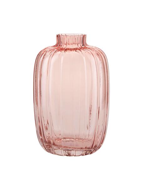 Glazen vaas Groove in roze, Glas, Roze, Ø 13 x H 20 cm