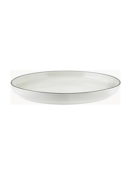 Platos llanos de porcelana Facile, 2 uds., Porcelana dura de alta calidad (aprox. 50% caolín, 25% cuarzo y 25% feldespato), Off White con borde negro, Ø 25 x Al 3 cm