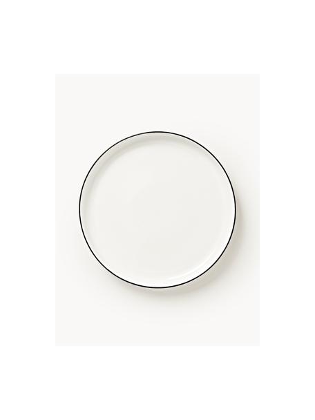 Porcelánové plytké taniere Sali, 2 ks, Vysokokvalitný tvrdý porcelán (cca 50 % kaolín, 25 % kremeň a 25 % živec), Lomená biela s čiernym okrajom, Ø 25 x V 3 cm