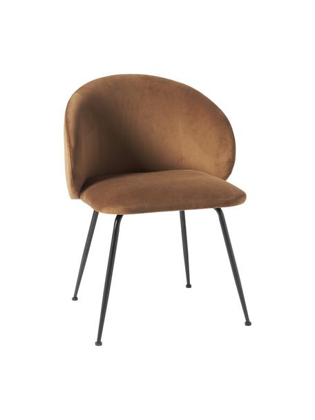 Sillas tapizadas en terciopelo Luisa, 2 uds., Tapizado: terciopelo de poliéster A, Patas: metal con pintura en polv, Terciopelo marrón, negro, An 59 x F 58 cm
