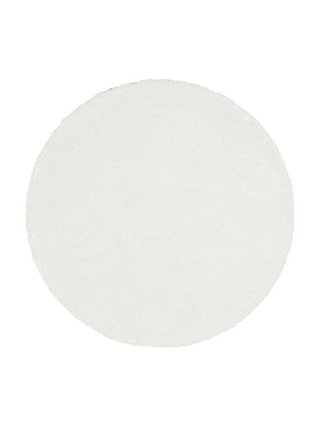 Pluizig rond hoogpoolig vloerkleed Leighton in crèmekleur, Onderzijde: 70% polyester, 30% katoen, Crèmewit, Ø 120 cm (maat S)