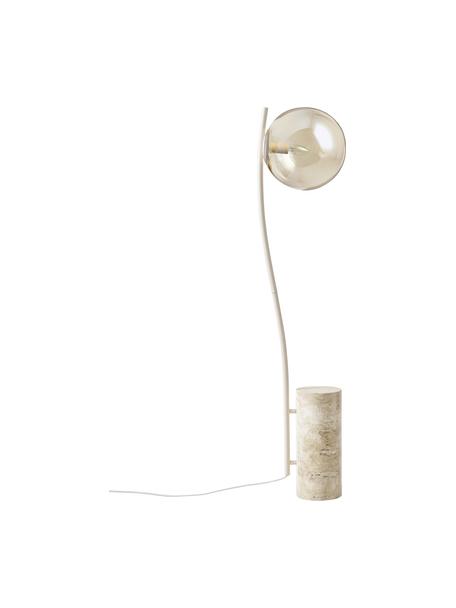 Petit lampadaire base en travertin Cora, Beige, blanc, Ø 25 x haut. 127 cm