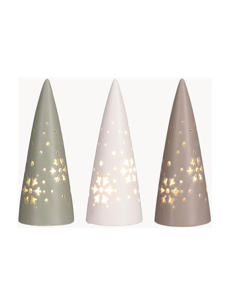 Set de piezas luminosas LED, 3 uds., a pilas, Porcelana, Blanco, marrón, verde, Ø 8 x Al 21 cm