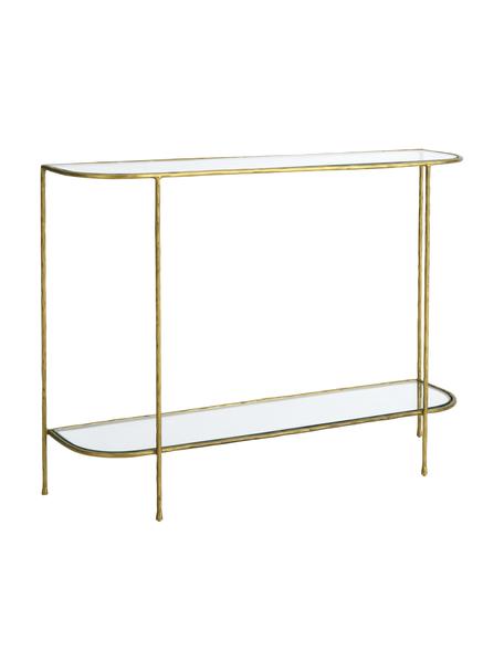 Consola de metal Petit, Estantes: vidrio templado, Estructura: metal recubierto, Dorado, An 112 x Al 82 cm