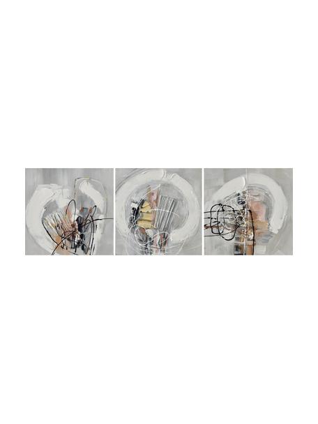 Toiles peintes à la main Canvas, 3 élém., Gris, blanc, multicolore, larg. 40 x haut. 40 cm