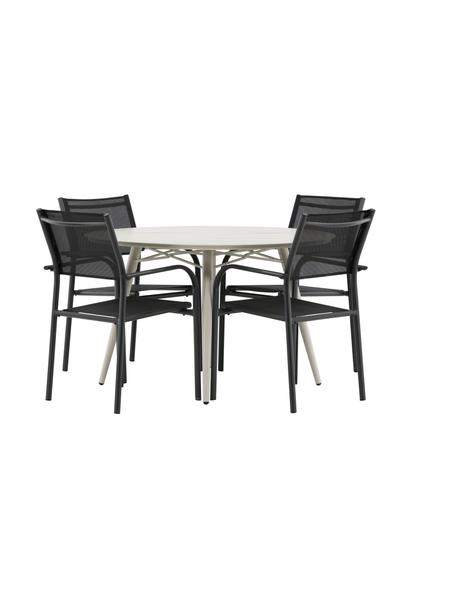 Salon de jardin Lina, 5 élém., Blanc, noir, Lot de différentes tailles