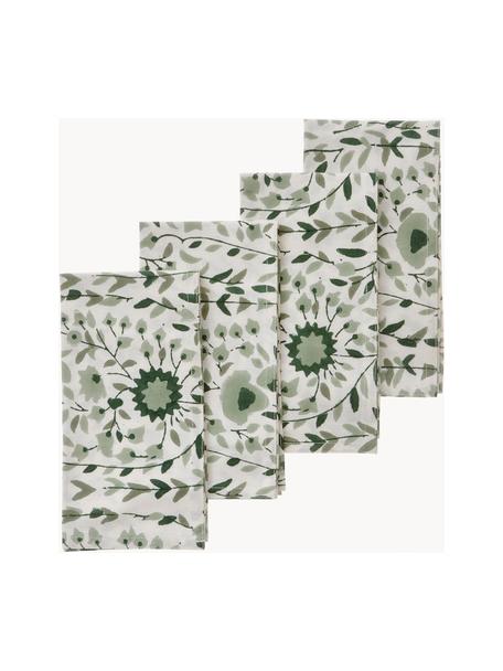 Tovaglioli di stoffa con motivo floreale Jade 4 pz, 100% cotone, Tonalità verdi, bianco latte, Larg. 45 x Lung. 45 cm
