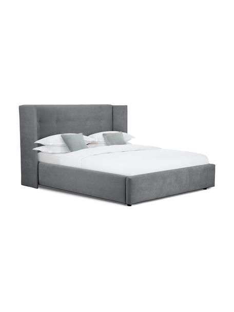 Gestoffeerd bed Star met opbergruimte, Bekleding: polyester (gestructureerd, Frame: massief grenenhout en pla, Geweven stof grijs, 140 x 200 cm