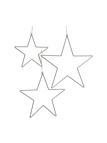 Set 3 ciondoli a stella decorativi color argento Elvira, Nero, Set in varie misure