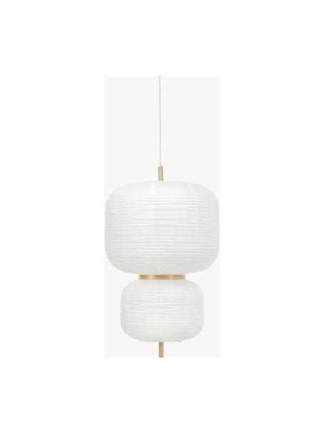 Lampada a sospensione di design in carta di riso Misaki, Paralume: carta di riso, Decorazione: legno, Baldacchino: metallo verniciato a polv, Bianco, legno chiaro, Ø 40 x Alt. 70 cm