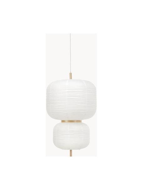 Design hanglamp Misaki uit rijstpapier, Lampenkap: rijstpapier, Decoratie: hout, Wit, helder hout, Ø 40 x H 70 cm