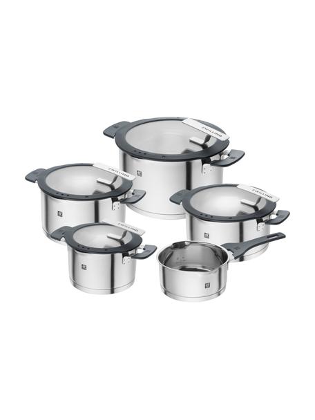 Kookpannenset Simplify van RVS, 5-delig, Deksel: glas, edelstaal, silicone, Zilverkleurig, Set met verschillende maten