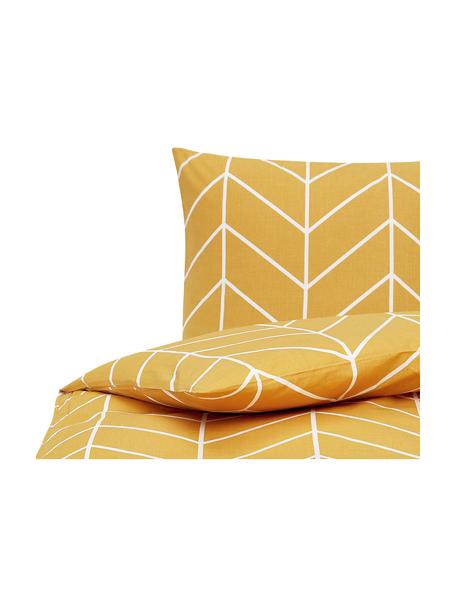 Bavlněné povlečení s grafickým vzorem Mirja, Žlutá, 140 x 200 cm + 1 polštář 80 x 80 cm