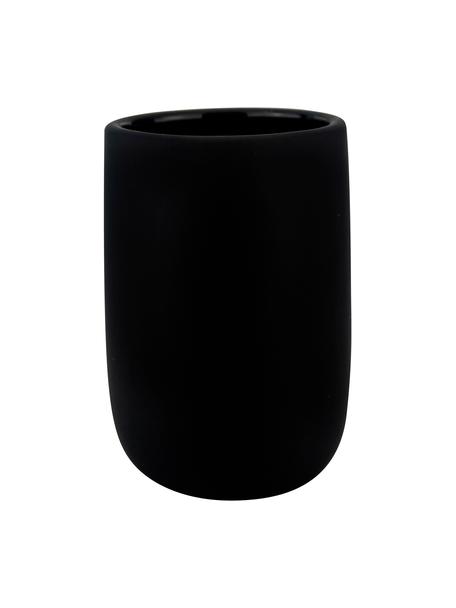 Porta spazzolini in ceramica Lotus, Ceramica, Nero, Ø 7 x Alt. 10 cm