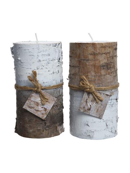 Deko-Kerzen Stumps, 2 Stück, Wachs, Braun, Weiß, Ø 7 x H 14 cm