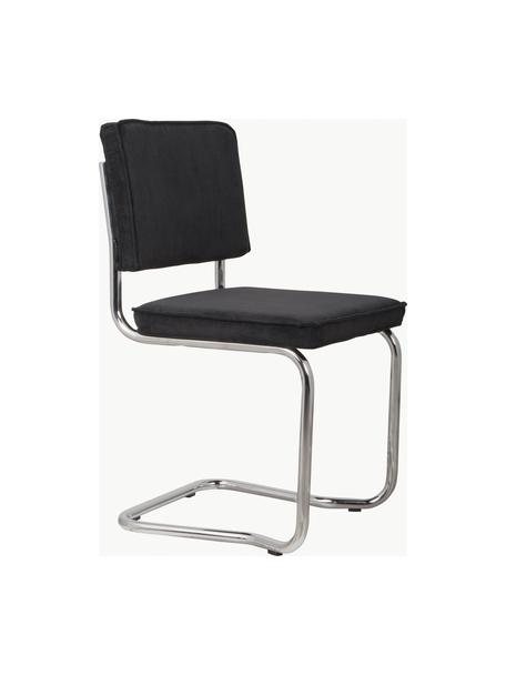 Sillas cantilever de pana Kink, 2 uds., Tapizado: pana (88% nylon, 12% poli, Estructura: metal cromado, Pana negro, plateado brillante, An 48 x F 48 cm